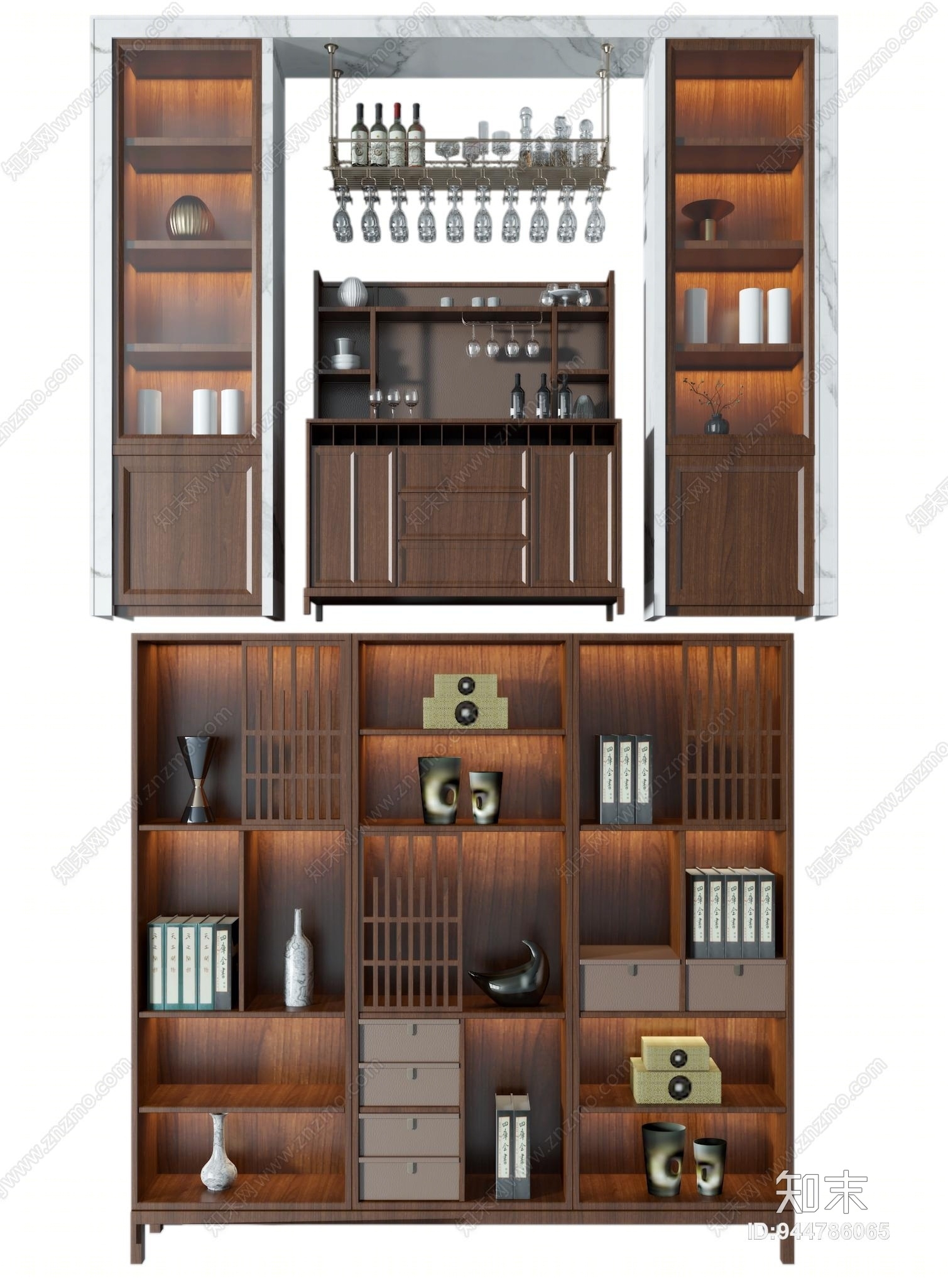 新中式酒柜模型3D模型下载【ID:944786065】