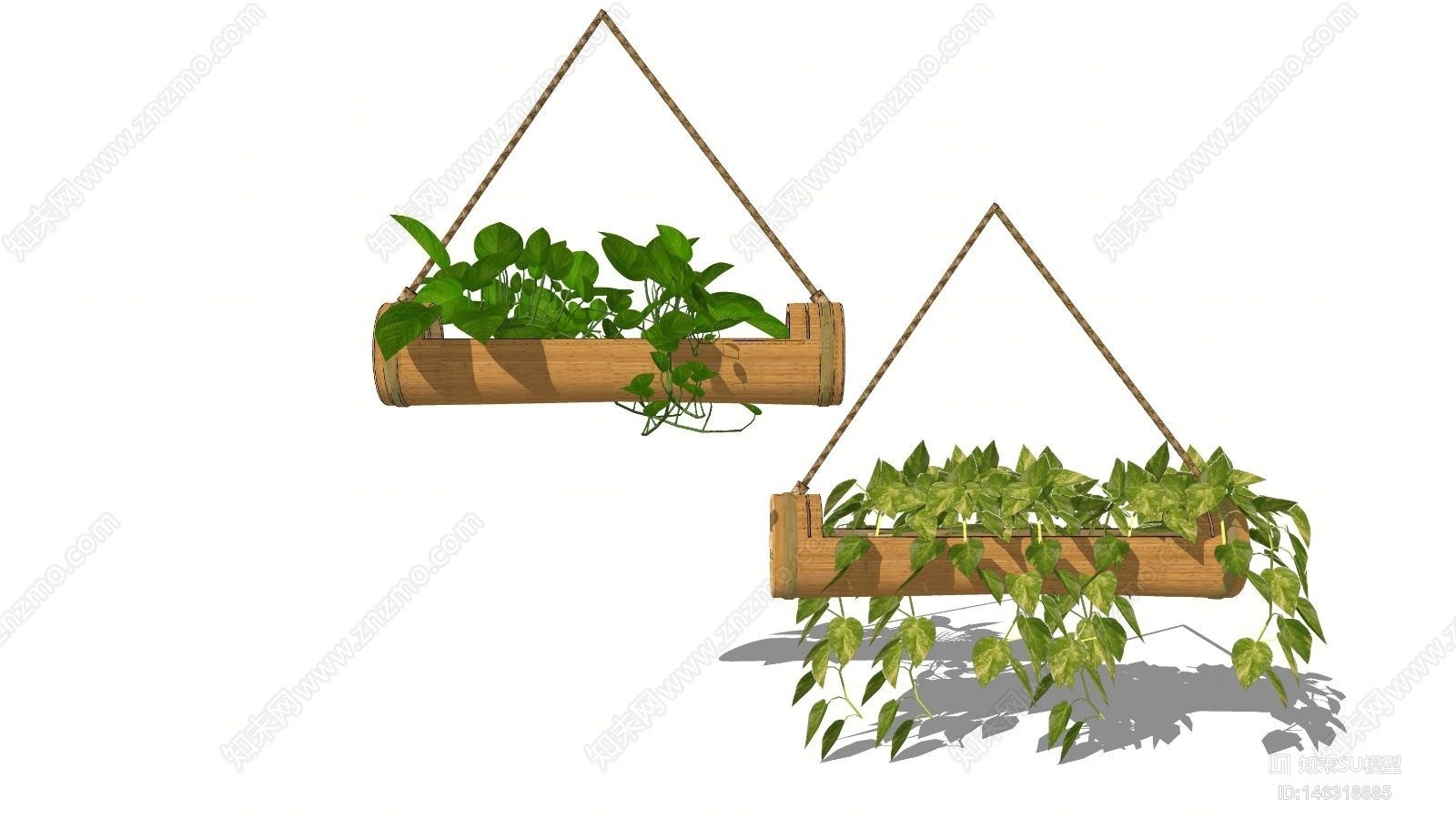 现代墙面植物盆栽组合SU模型下载【ID:146318885】