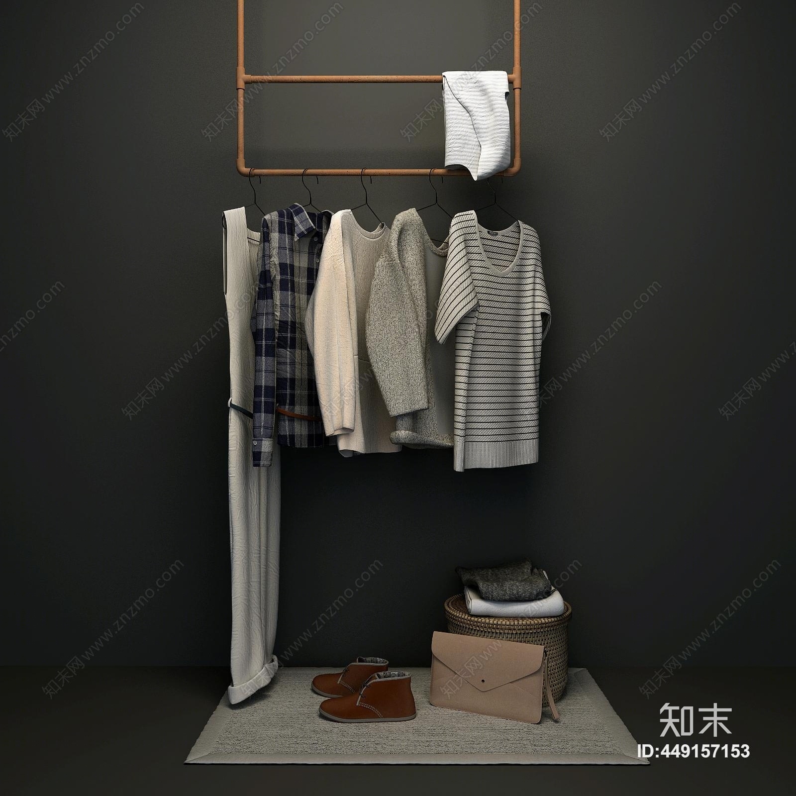 现代服装衣物展示3D模型下载【ID:449157153】