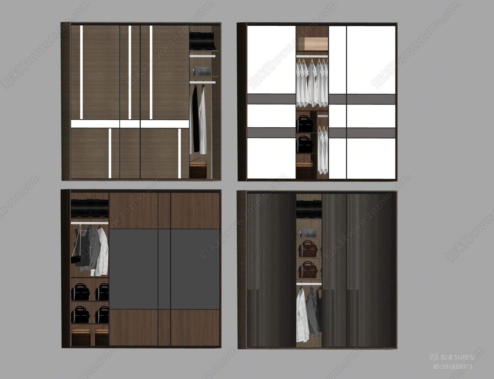 现代风格推拉门衣柜SU模型下载【ID:351828073】