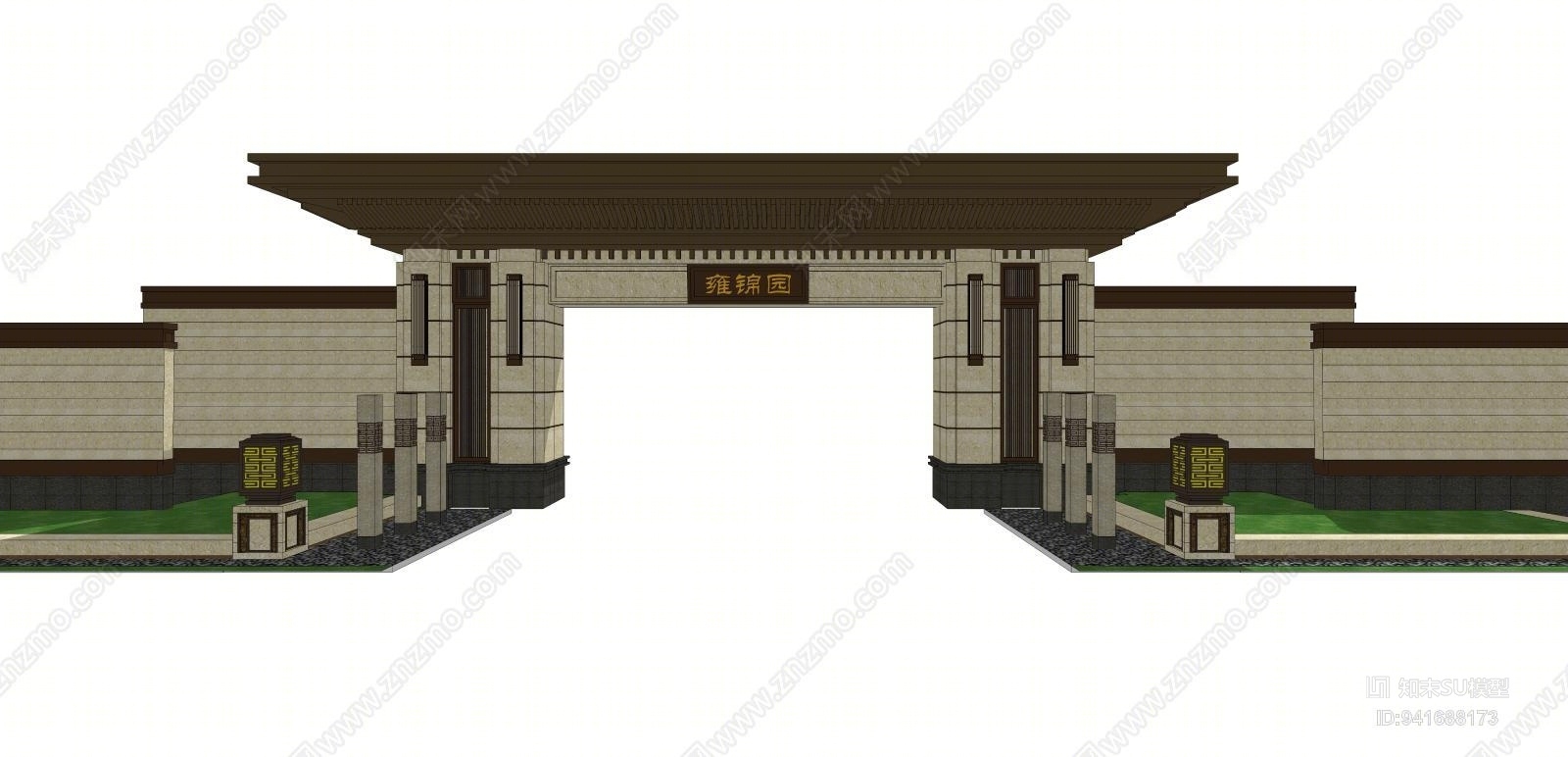 新中式特色入口SU模型下载【ID:941688173】