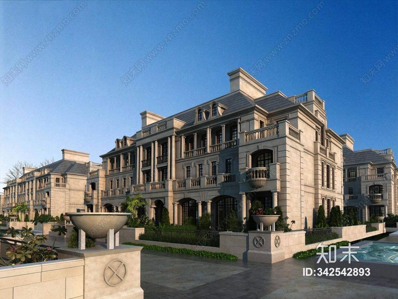 法式多层住宅花园洋房3D模型下载【ID:342542893】