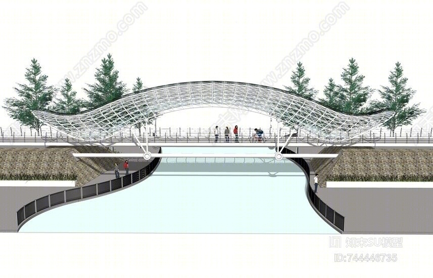 现代景观廊桥SU模型下载【ID:744446735】