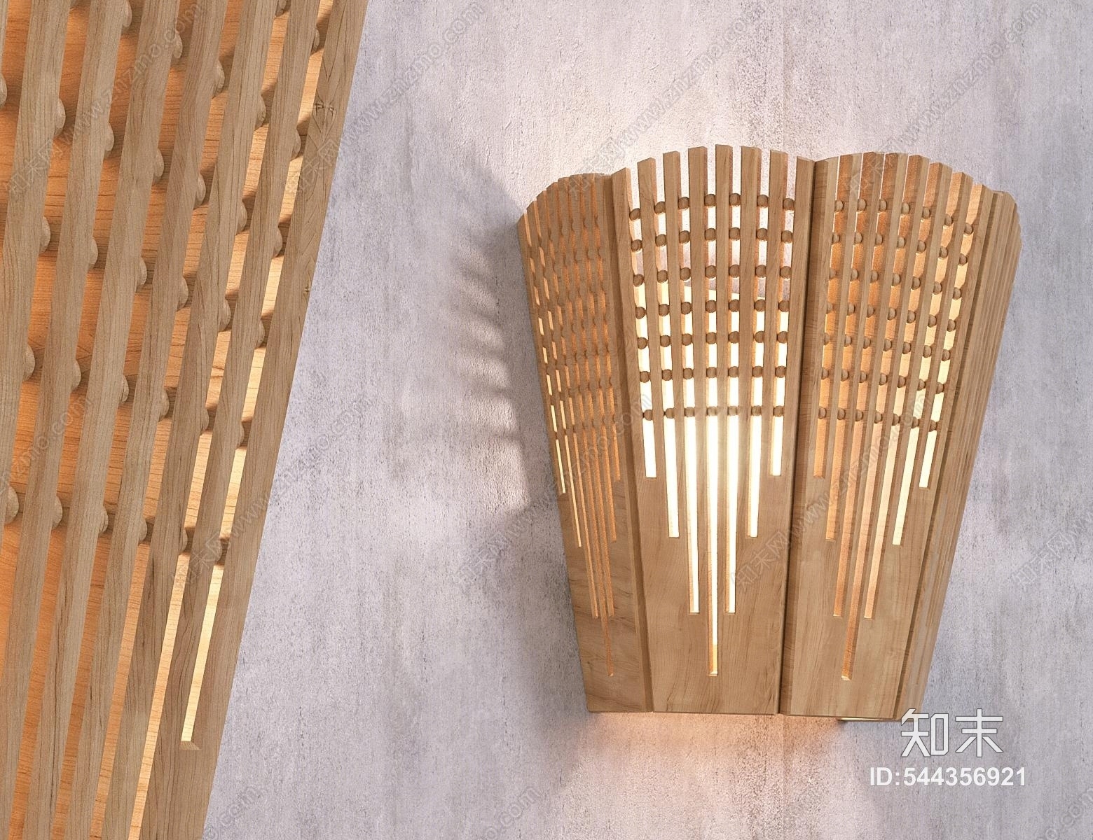 日式实木壁灯3D模型下载【ID:544356921】