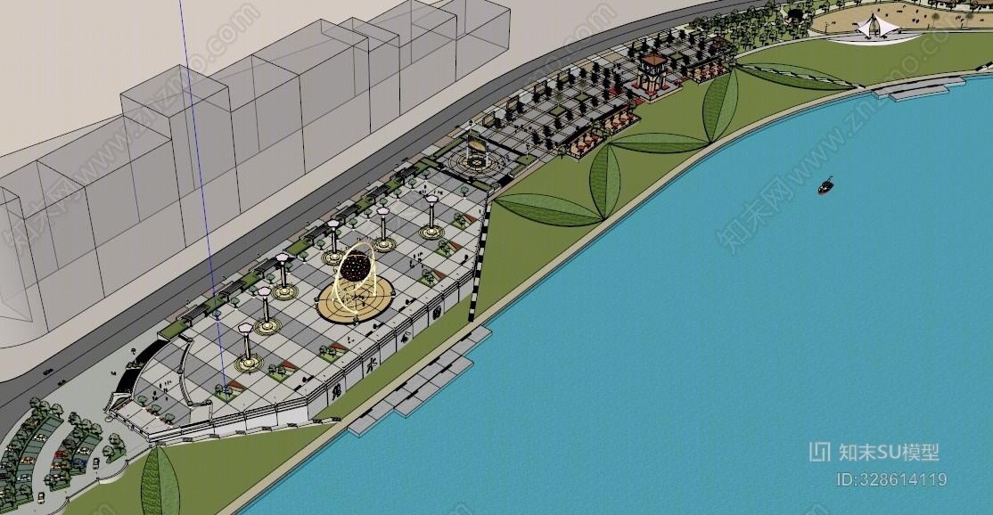 景观规划广场公园设计绿化现代艺术会所雨伞SU模型下载【ID:328614119】