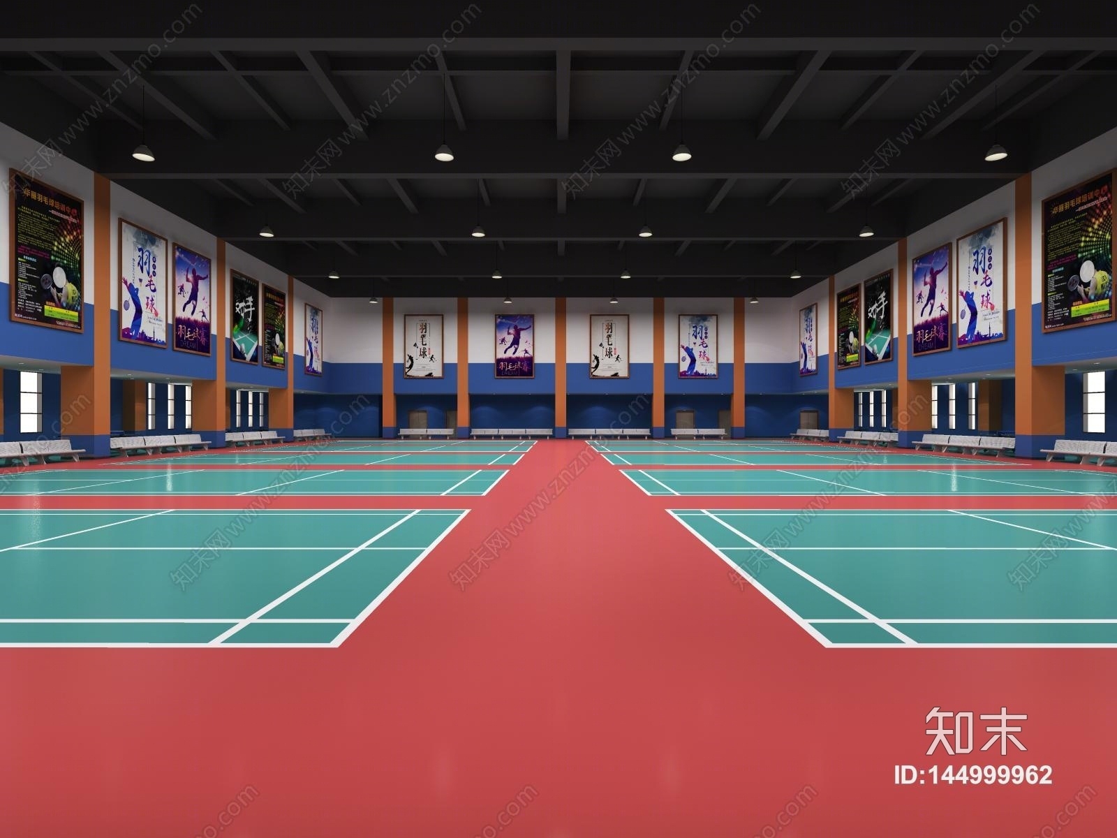 现代室内羽毛球馆3D模型下载【ID:144999962】