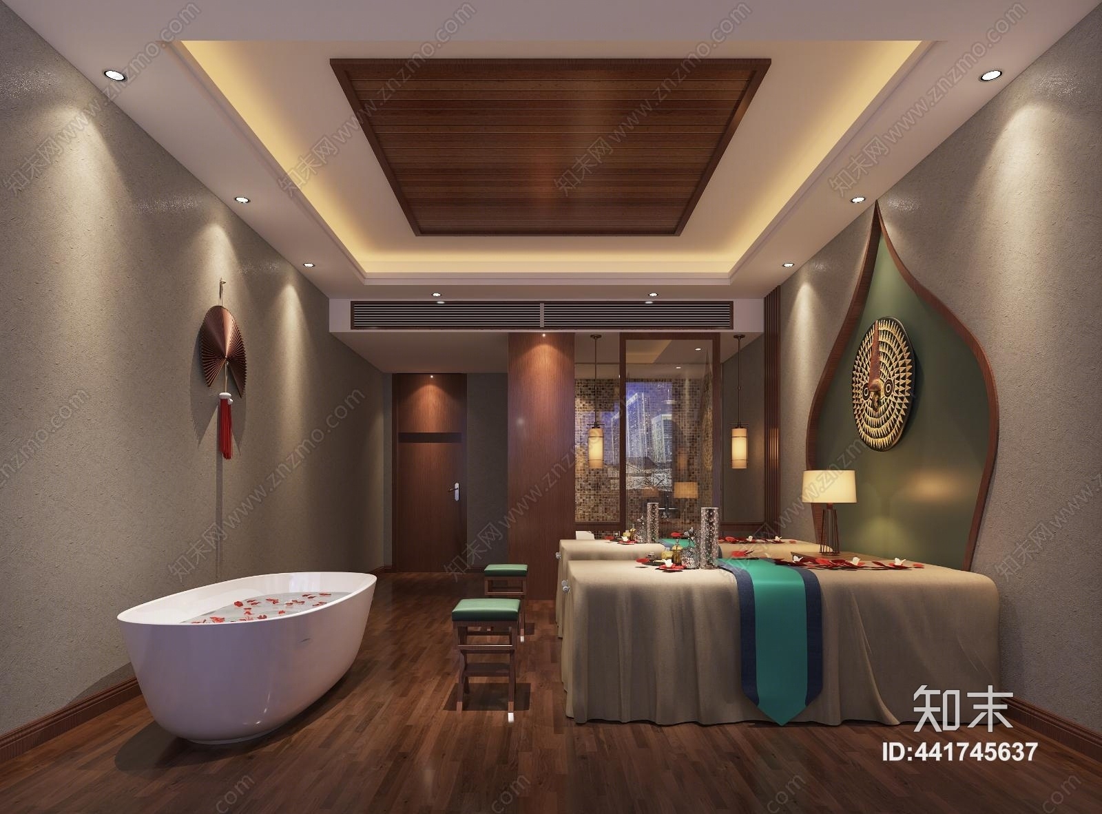 新中式禅意SPA间3D模型下载【ID:441745637】