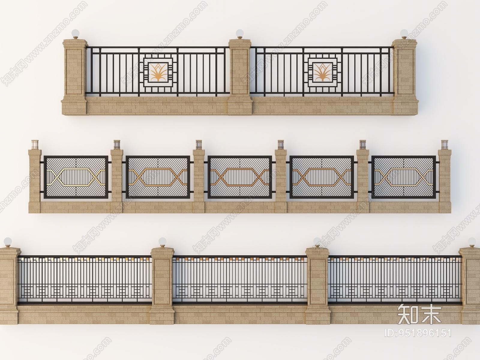 简欧铁艺围墙3D模型下载【ID:951896151】