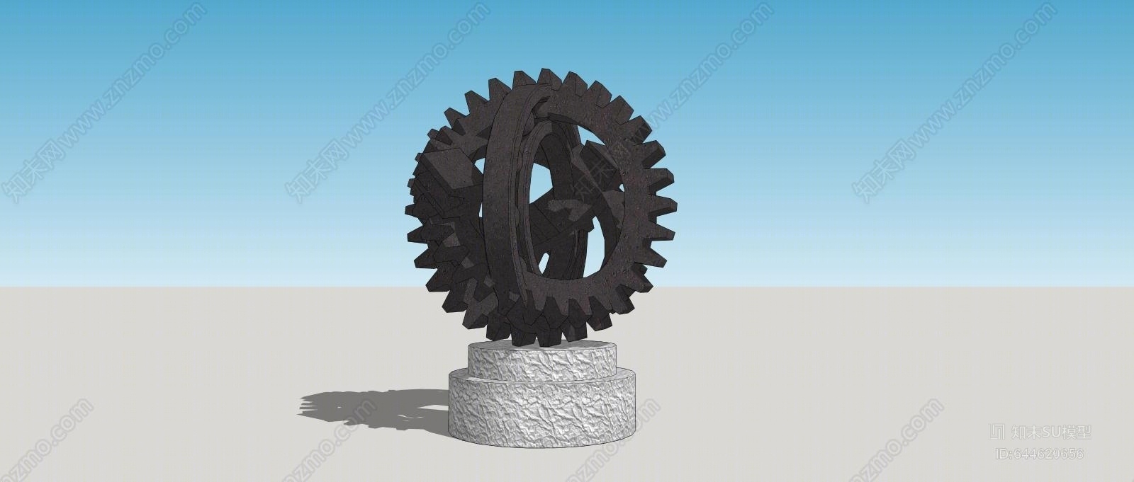 现代齿轮钢材雕塑SU模型下载【ID:644620656】