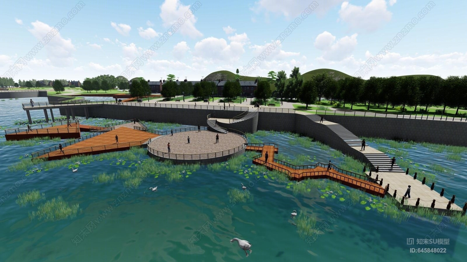 现代滨水景观设计SU模型下载【ID:645848022】