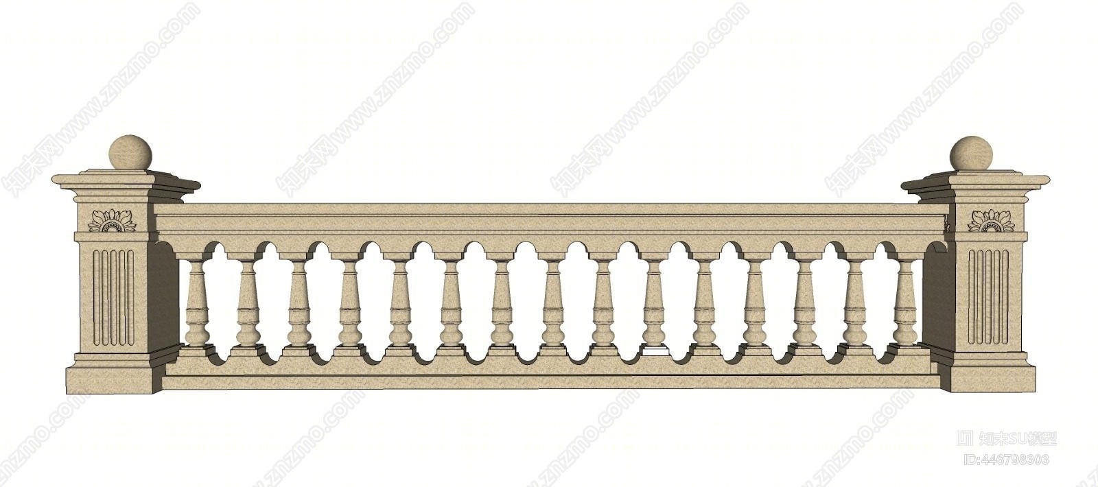 现代石材栏杆SU模型下载【ID:446798303】