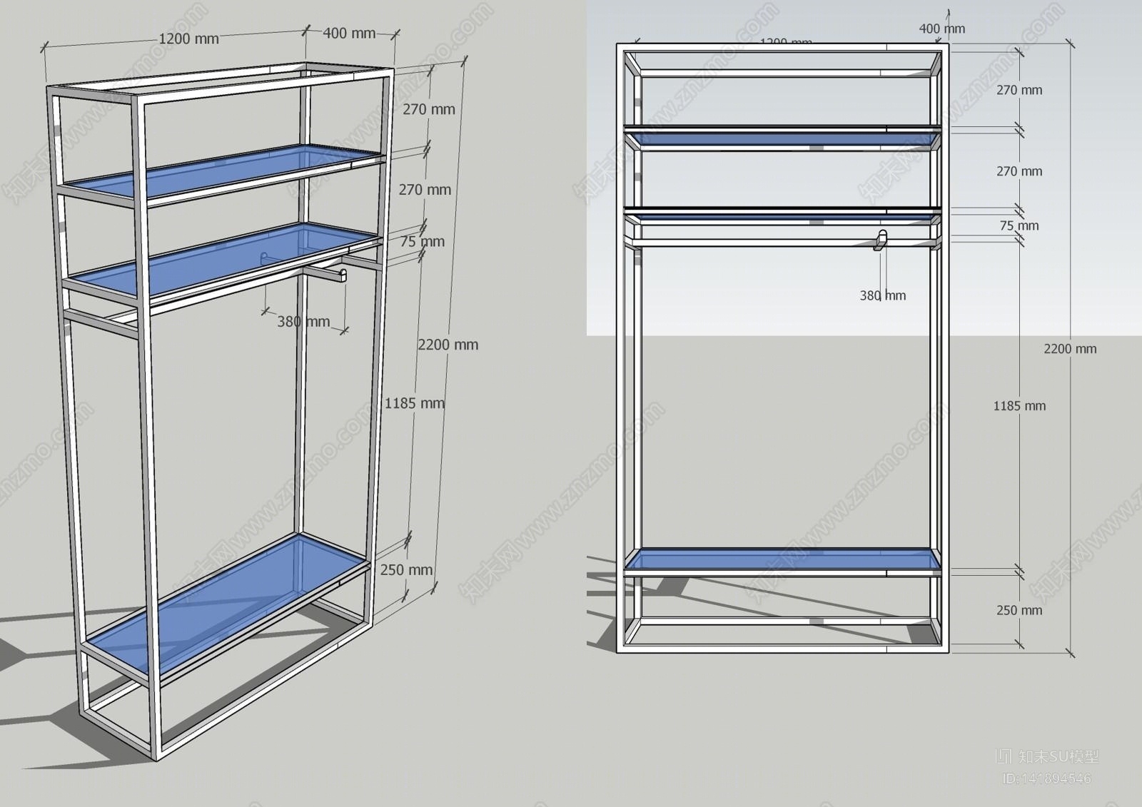 服装店架子SU模型下载【ID:141894546】