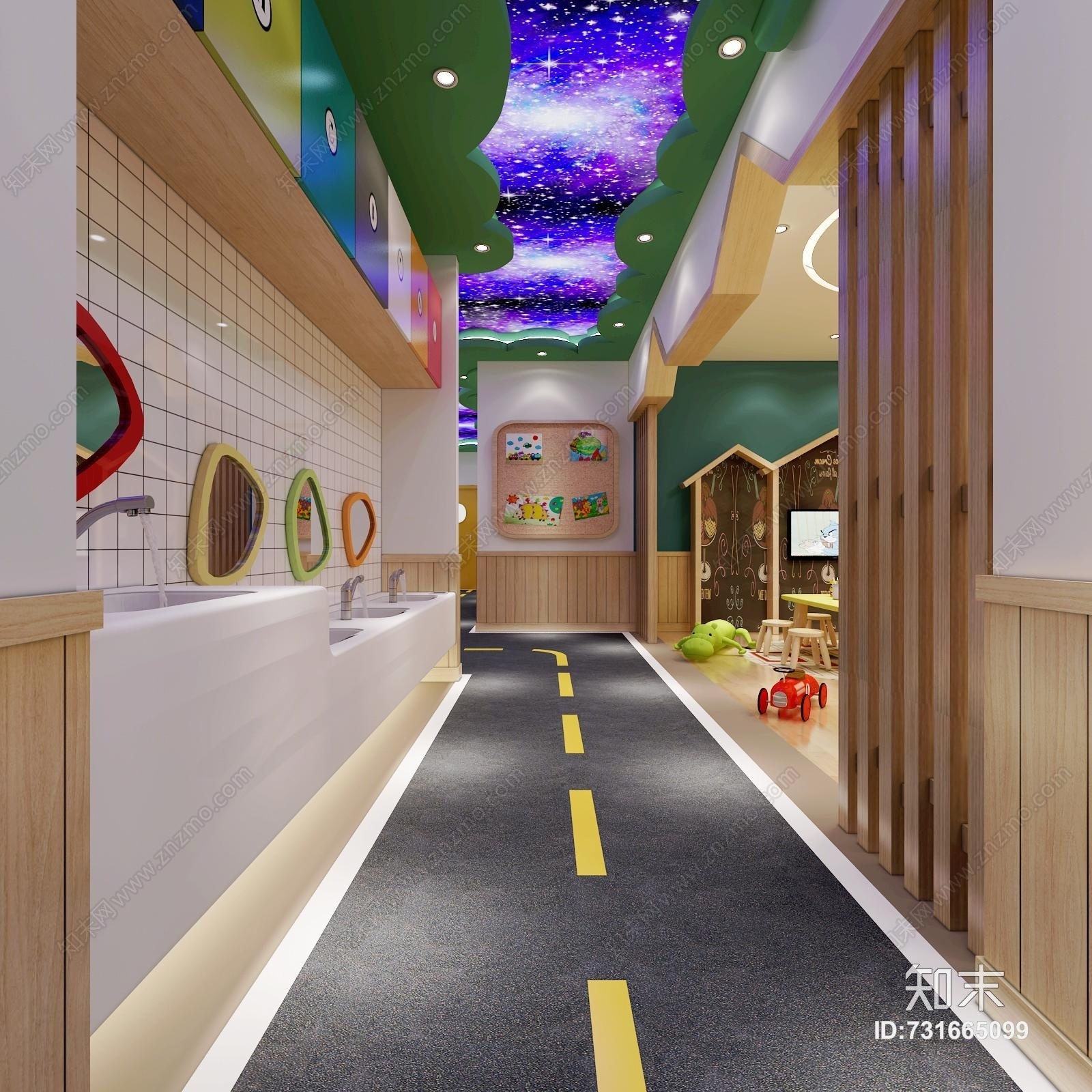 现代幼儿园星空主题3D模型下载【ID:731665099】