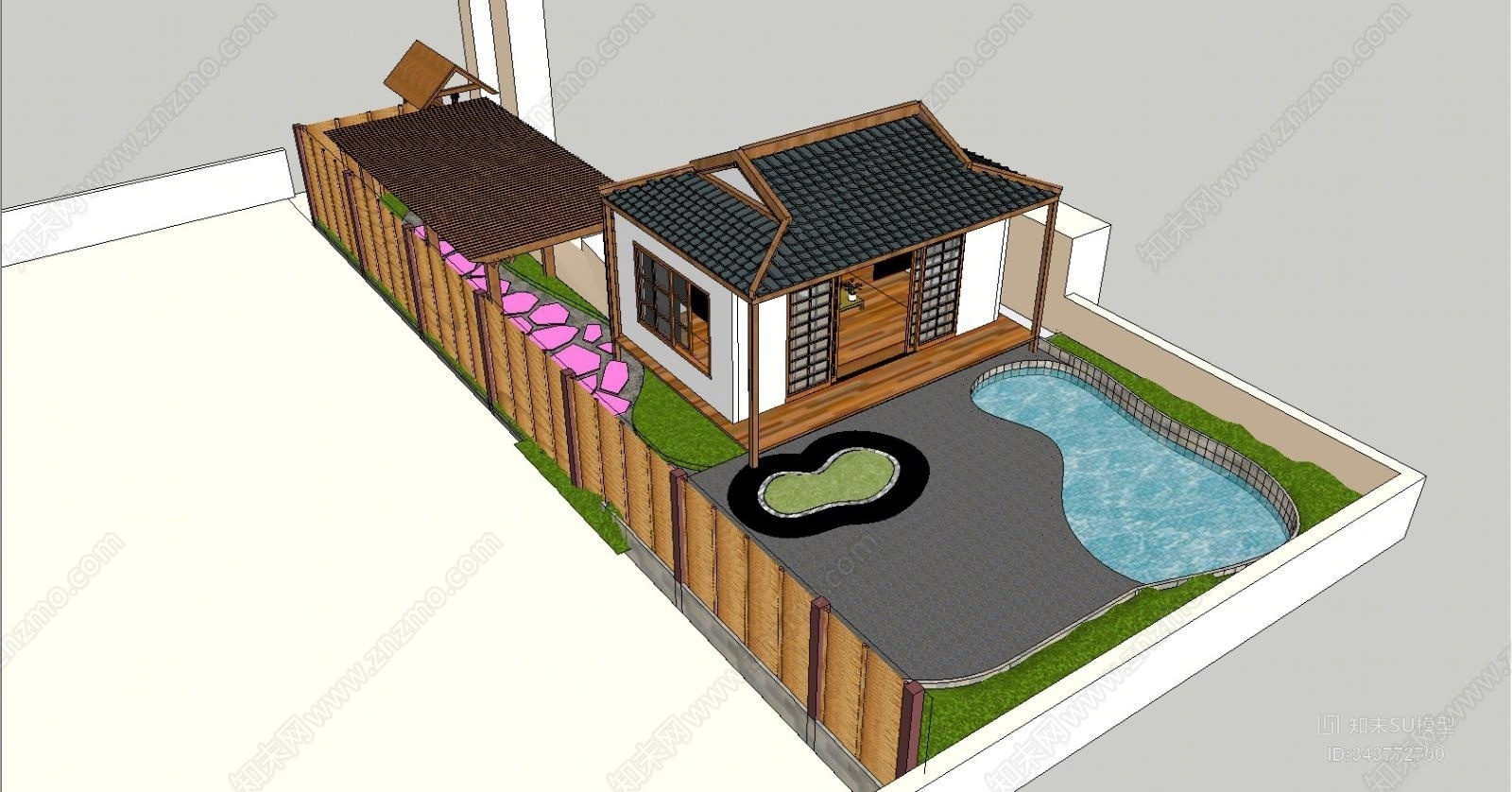日式建筑SU模型下载【ID:343772700】