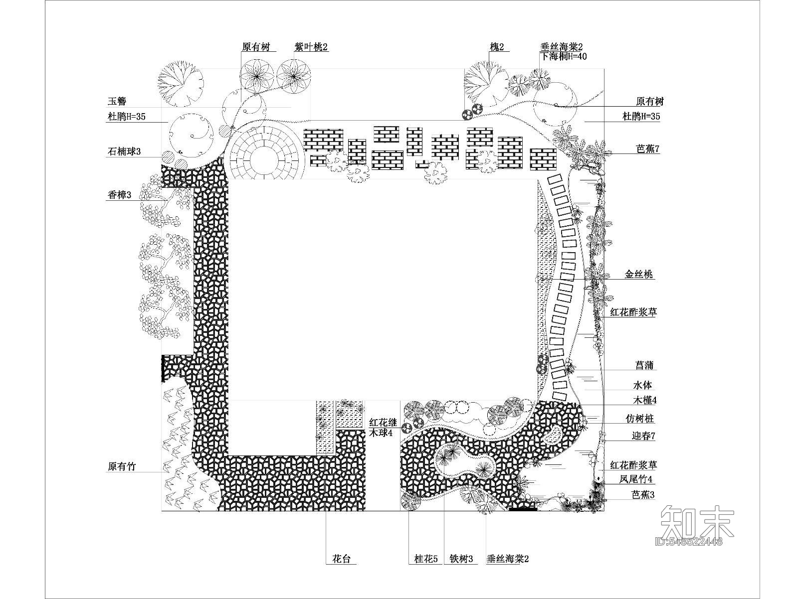 别墅庭院景观绿化设计平面图cad施工图下载【ID:548522448】