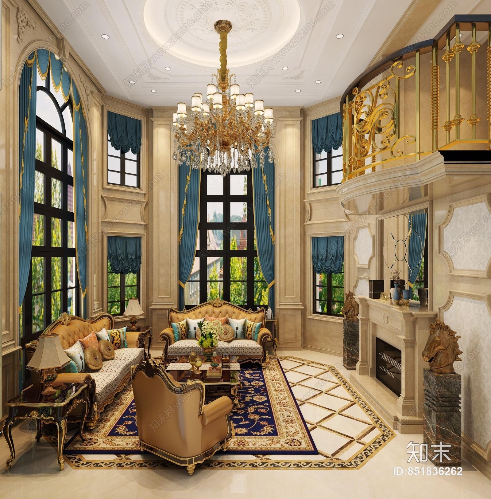 欧式复式客厅3D模型下载【ID:851836262】