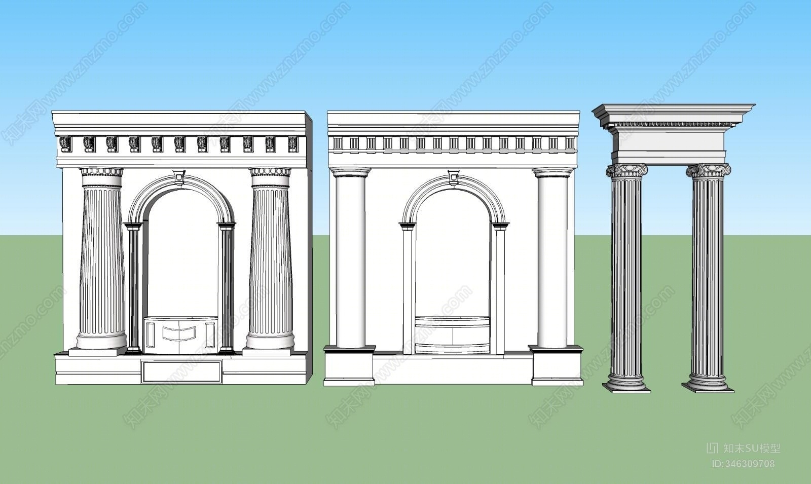 欧式罗马柱SU模型下载【ID:346309708】