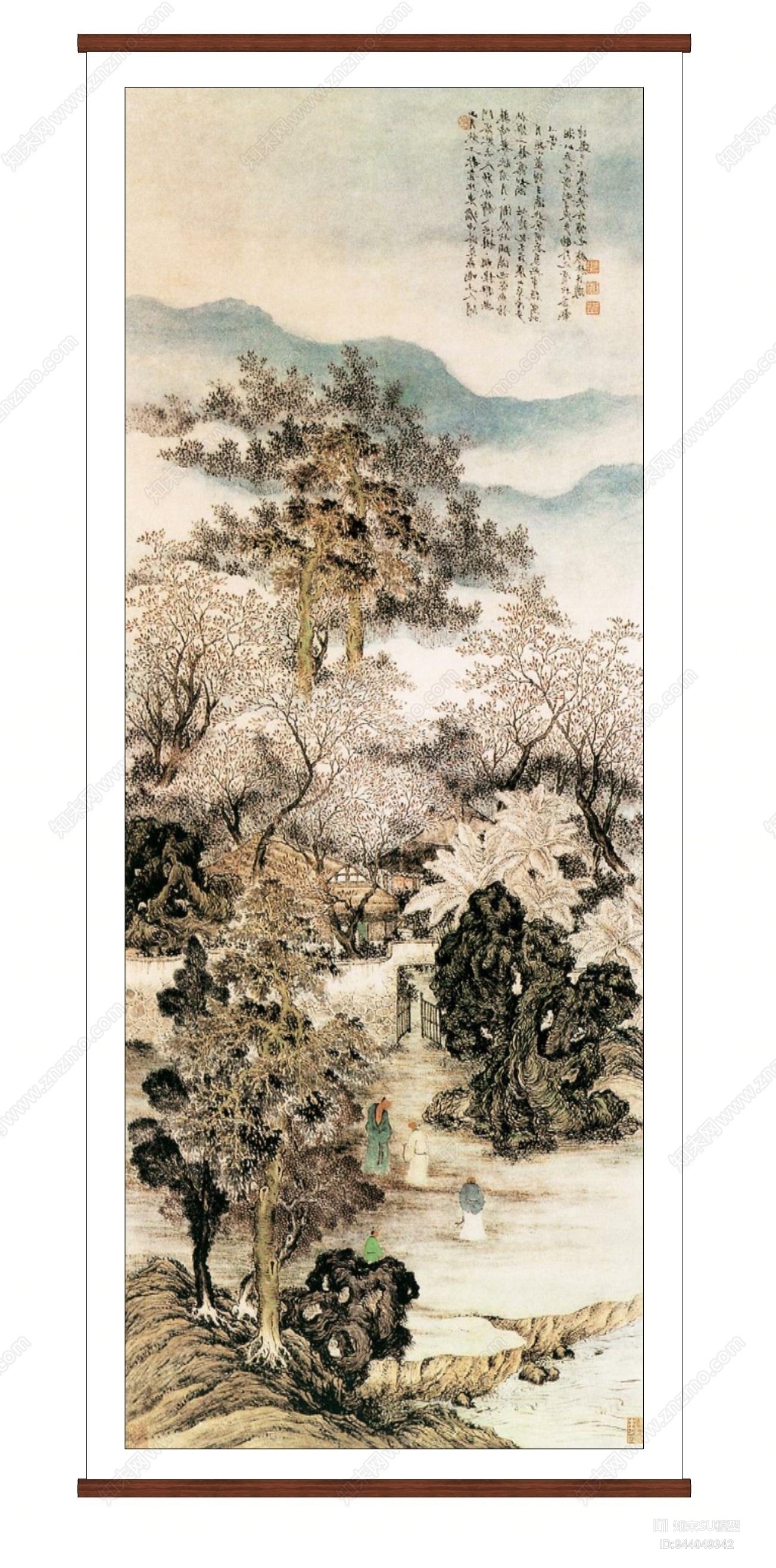 中式山水壁画SU模型下载【ID:944049342】