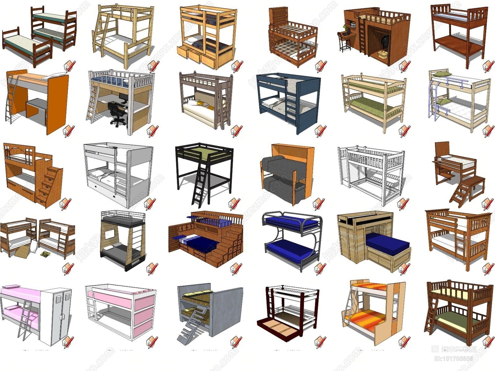 现代风格儿童高低床组合SU模型下载【ID:151705856】