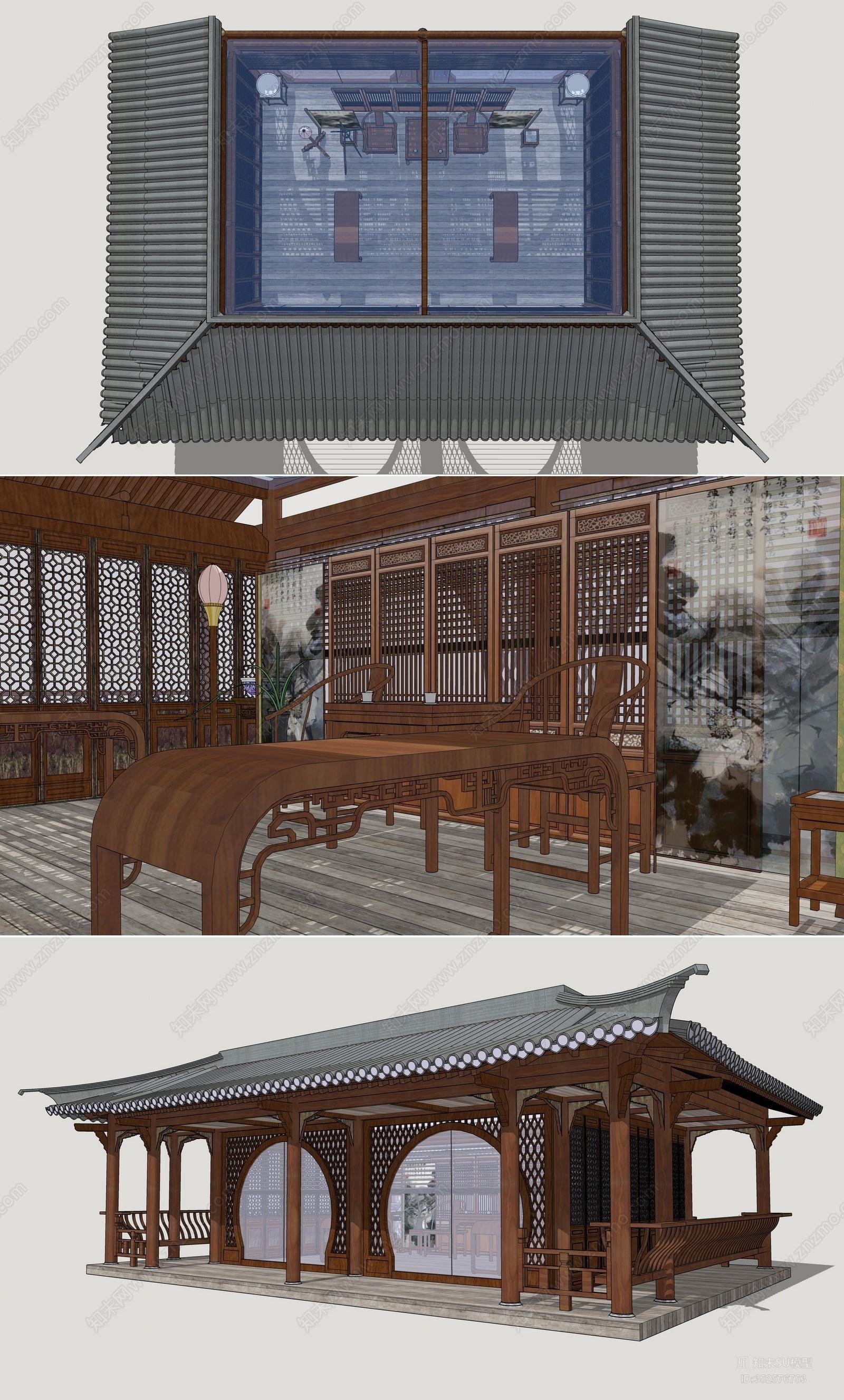 新中式风格茶室SU模型下载【ID:352576753】