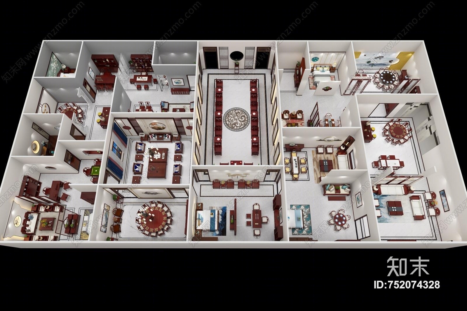 新中式组合客厅3D模型下载【ID:752074328】