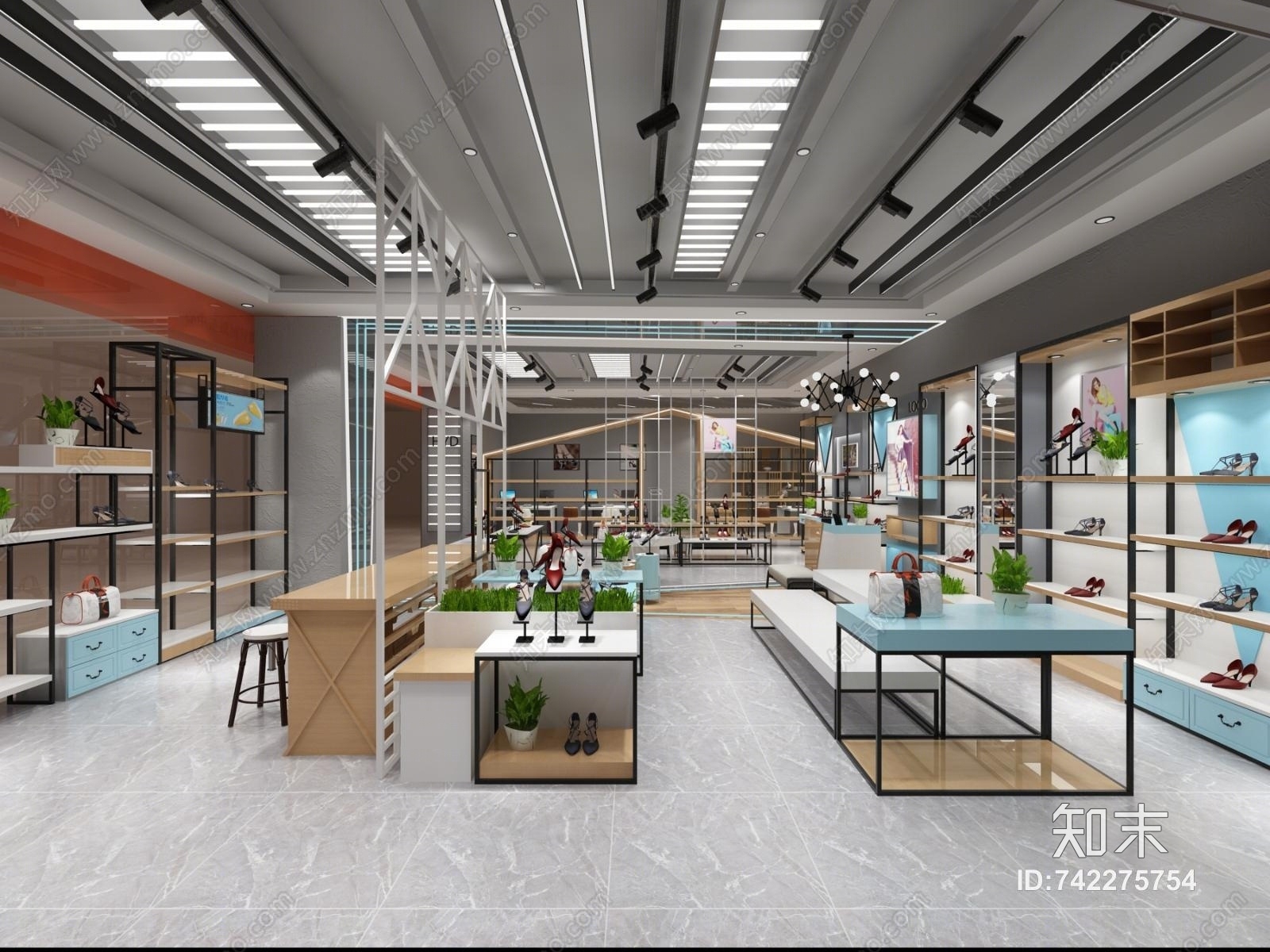 工业风鞋店3D模型下载【ID:742275754】