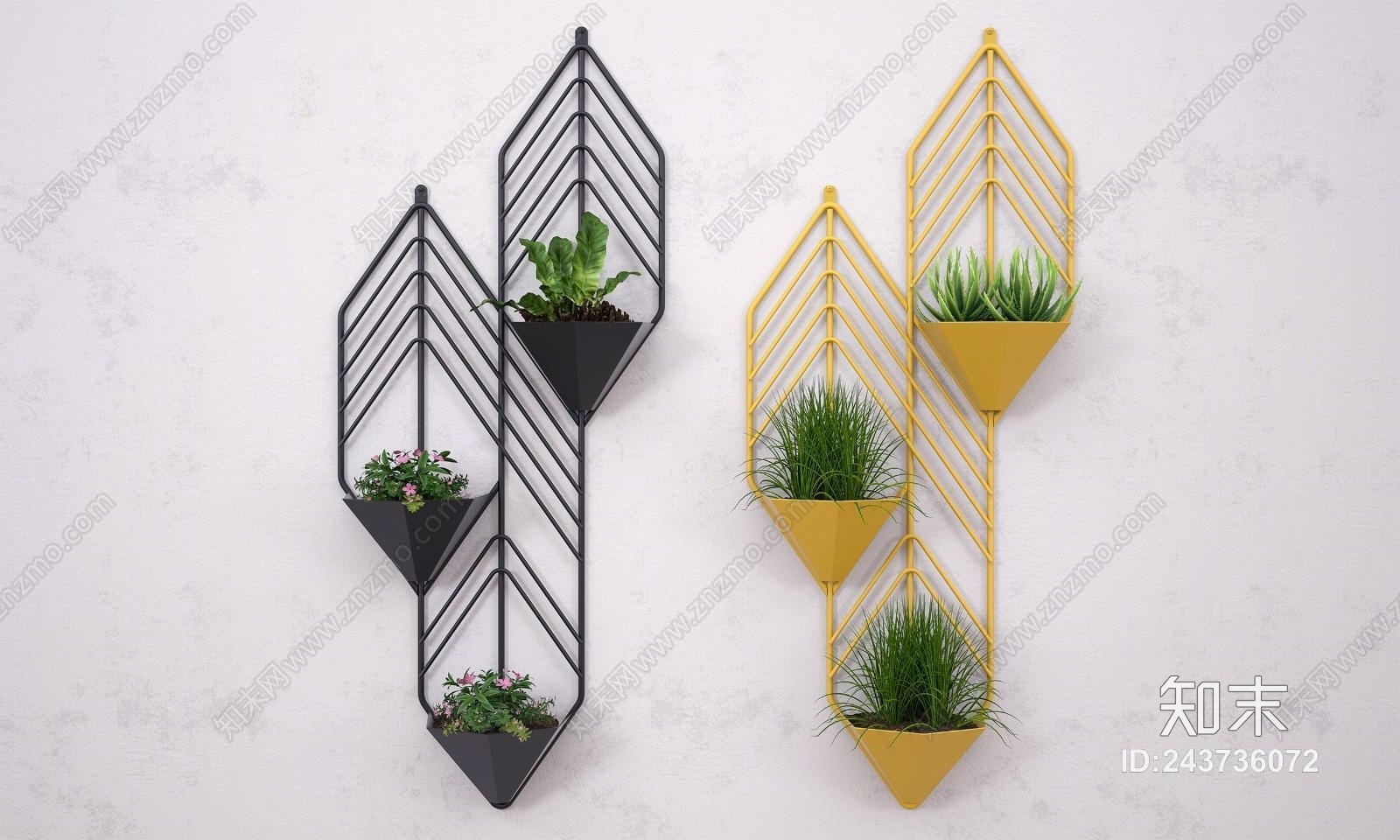 现代铁线挂墙花架3D模型下载【ID:243736072】