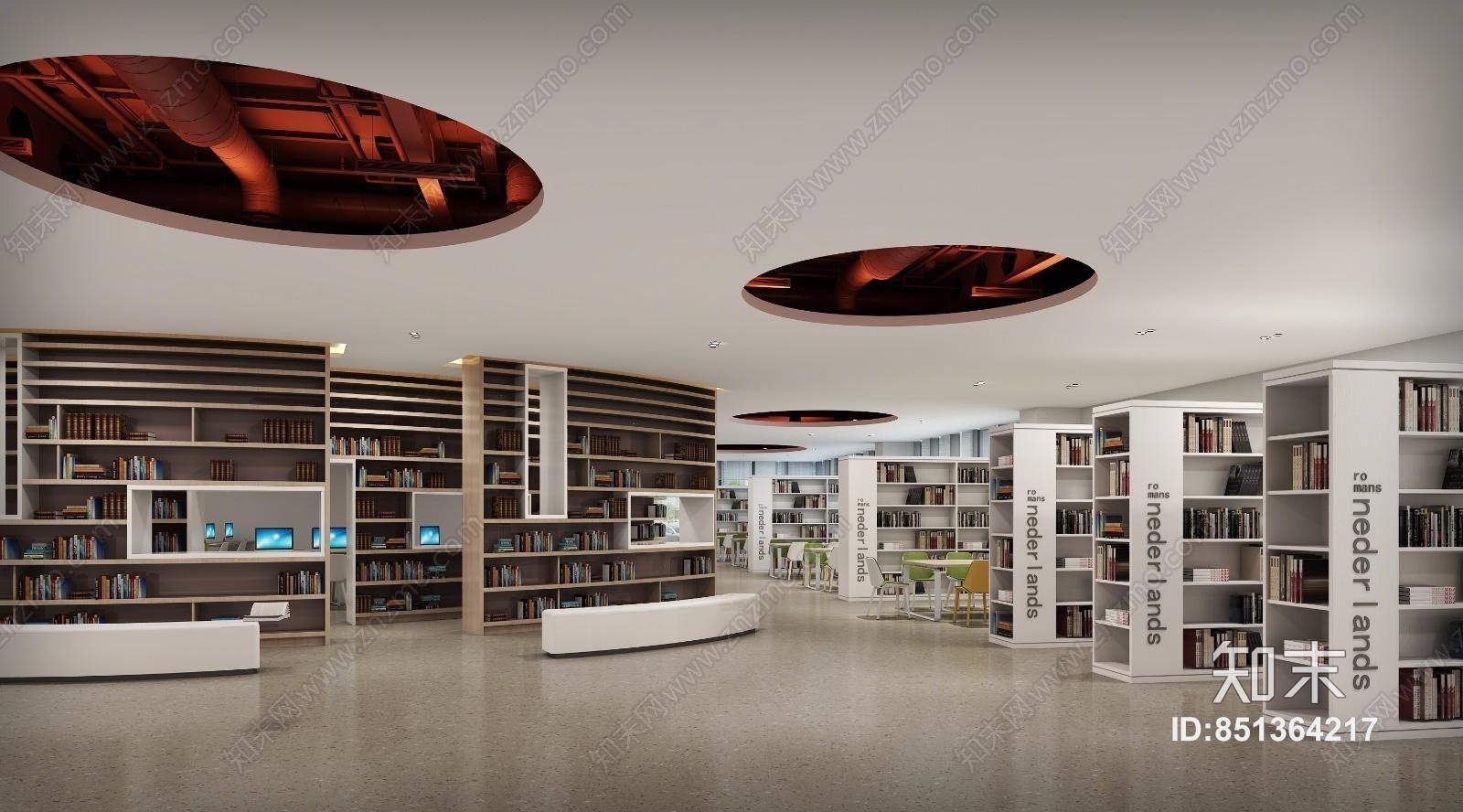 现代学校图书馆3D模型下载【ID:851364217】