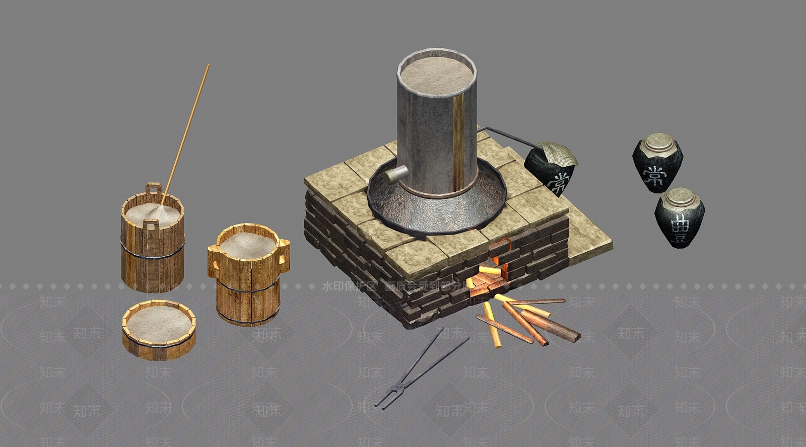 中式灶台3D模型下载【ID:134680363】