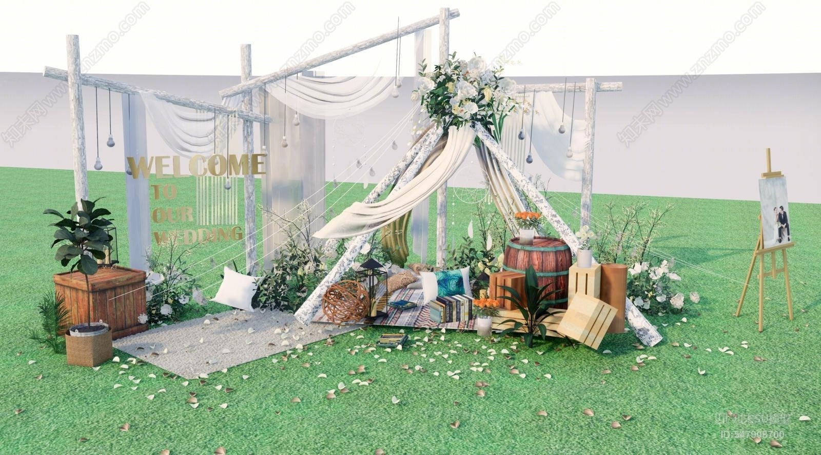 北欧户外小清新婚礼场地SU模型下载【ID:547908700】