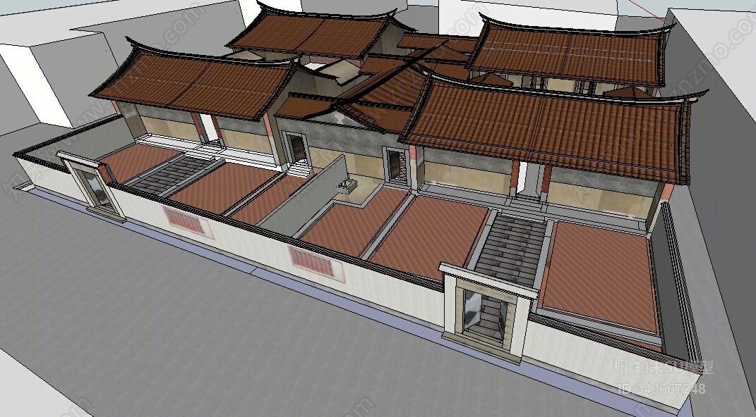 中式风格经典古建筑SU模型下载【ID:343667248】