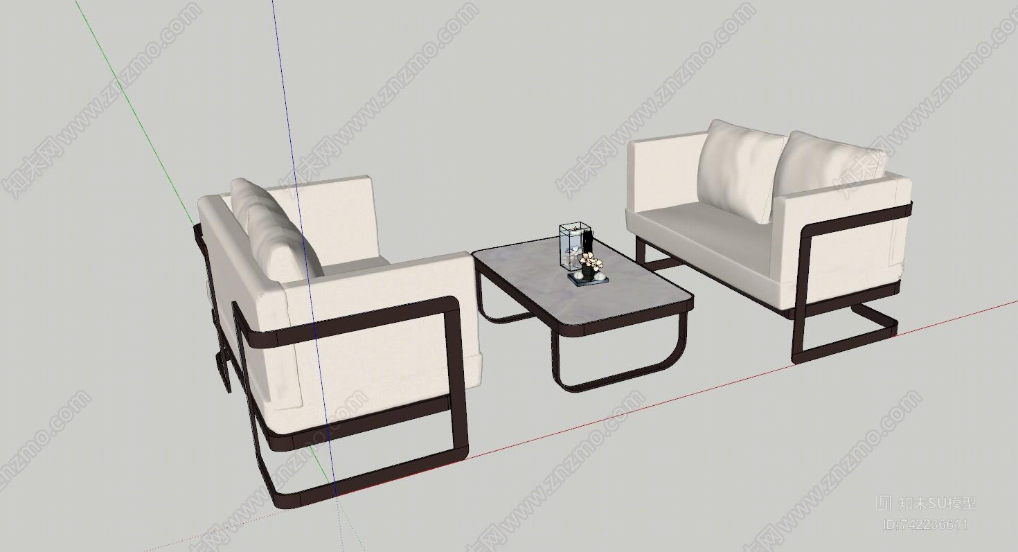现代沙发茶几组合SU模型下载【ID:742236611】
