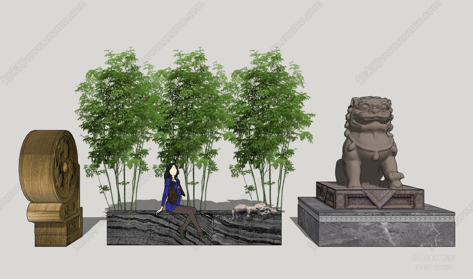 中式风格石狮子SU模型下载【ID:651172630】