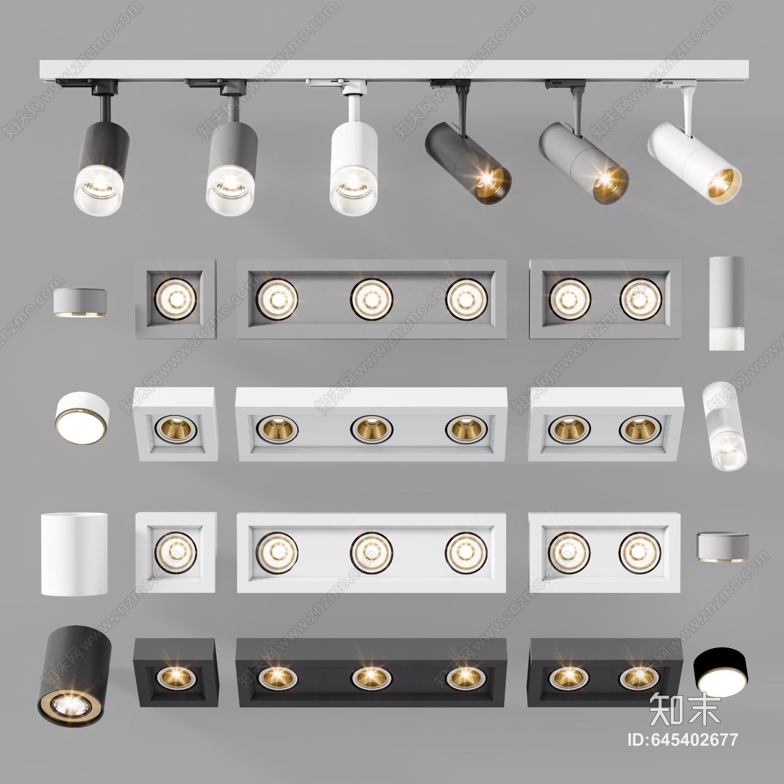 现代明装筒灯3D模型下载【ID:645402677】