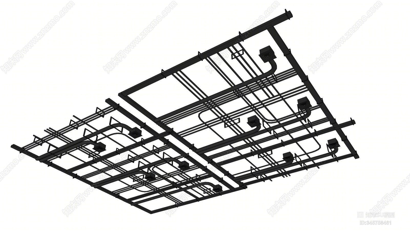 工业风格天花管道SU模型下载【ID:345758461】