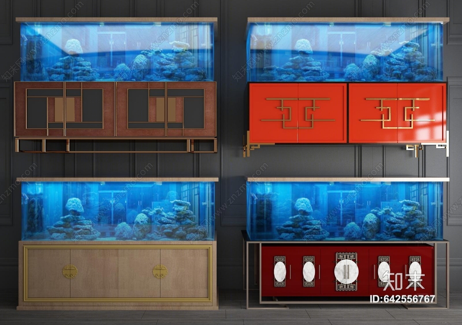新中式玻璃鱼缸3D模型下载【ID:642556767】
