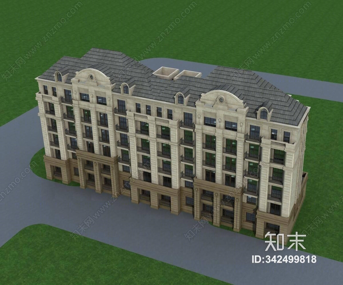 法式多层住宅楼3D模型下载【ID:342499818】