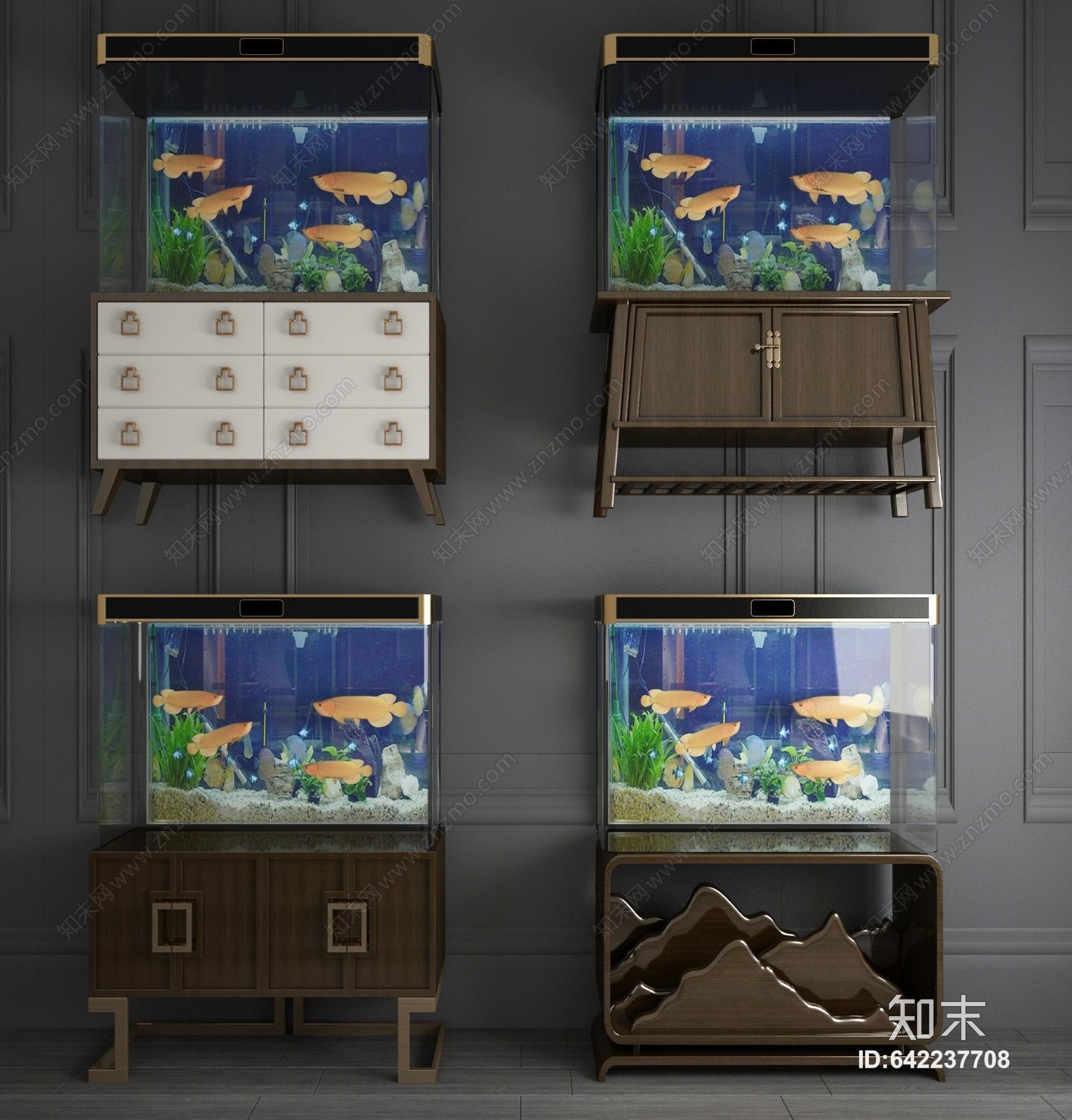 新中式玻璃鱼缸3D模型下载【ID:642237708】