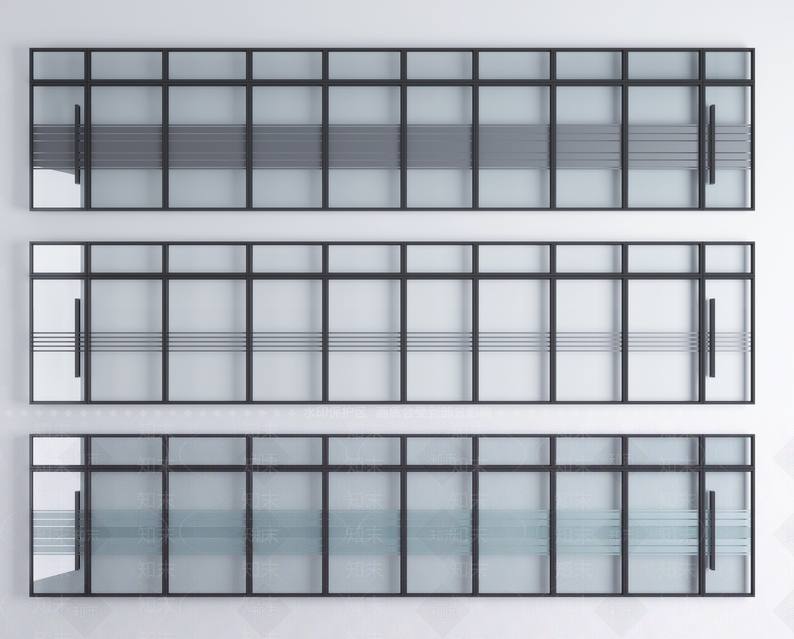 现代办公室玻璃隔断3D模型下载【ID:934020450】