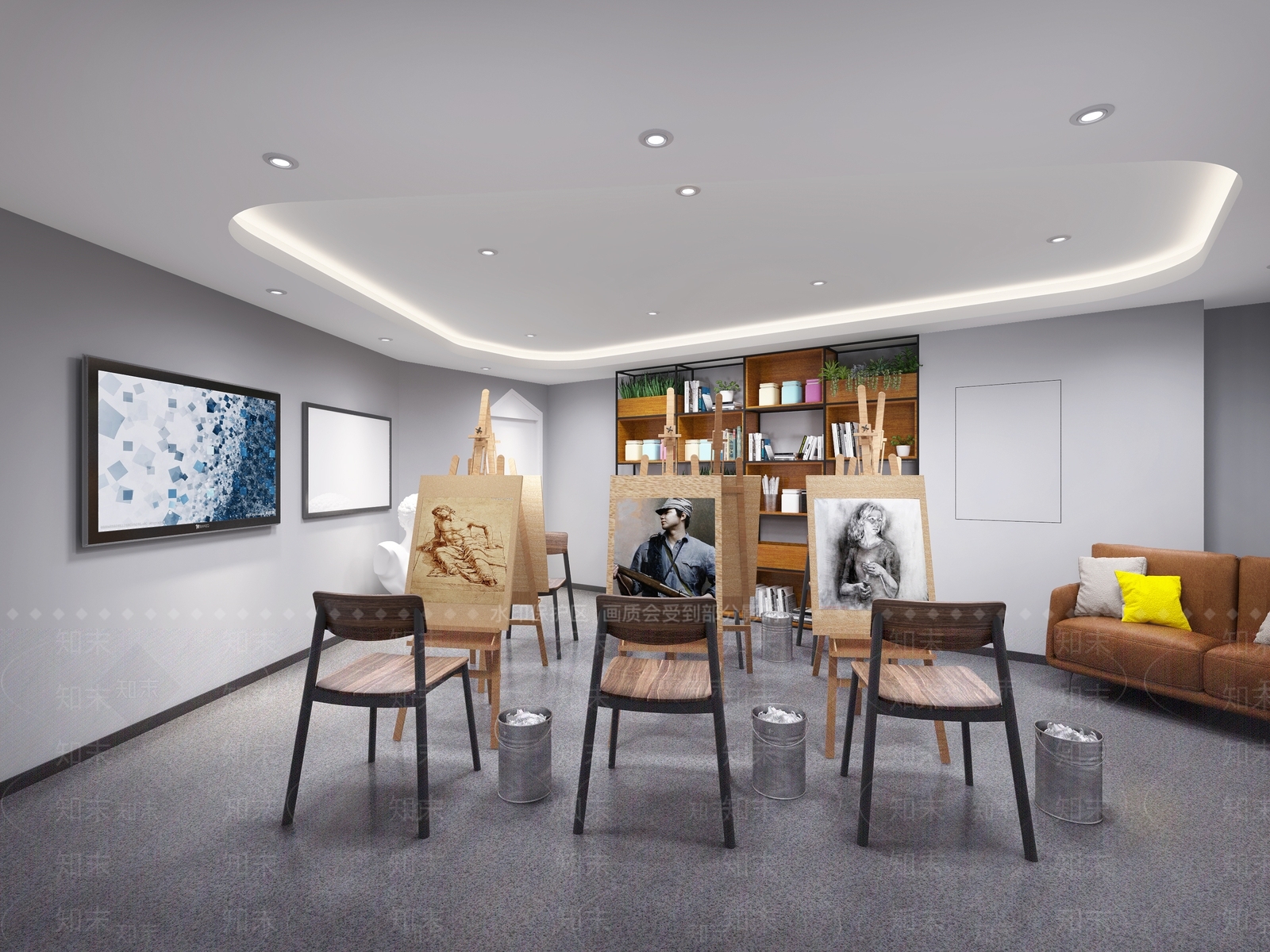 现代画室美术教室画架3D模型下载【ID:235232608】