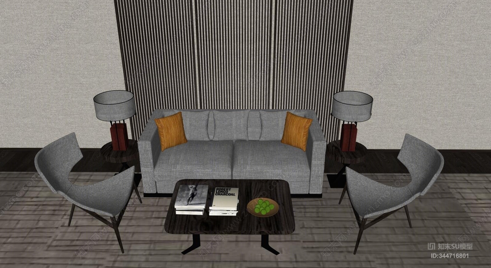 现代酒店休闲沙发组合SU模型下载【ID:344716801】