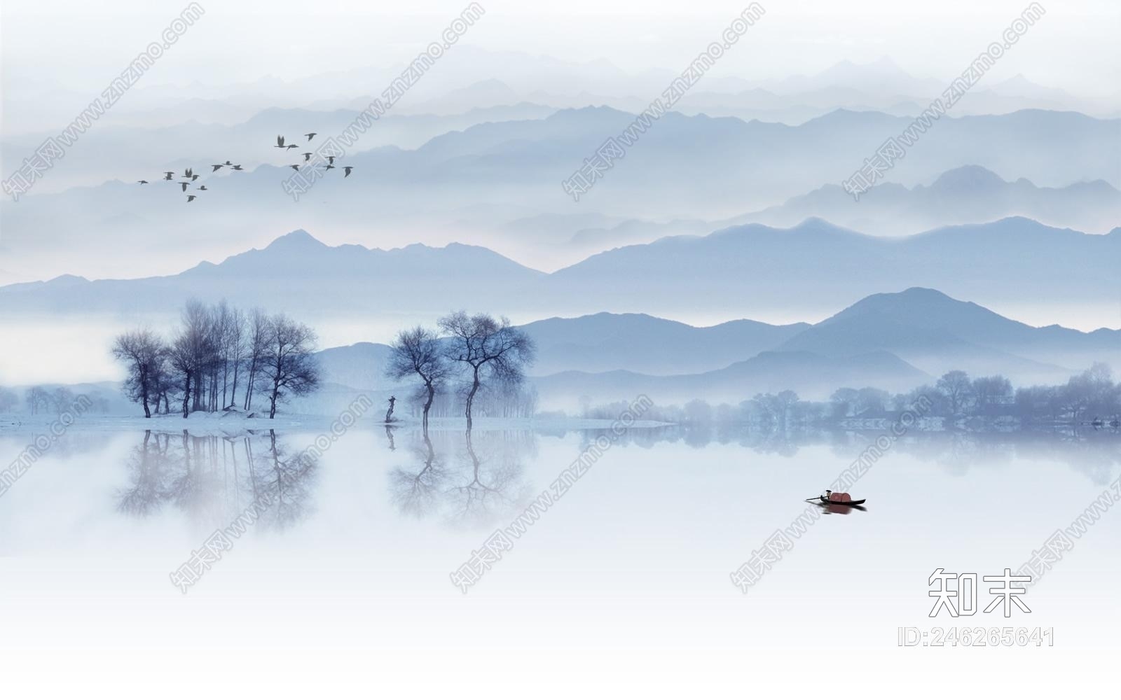 新中式山水风景壁画贴图下载【ID:246265641】