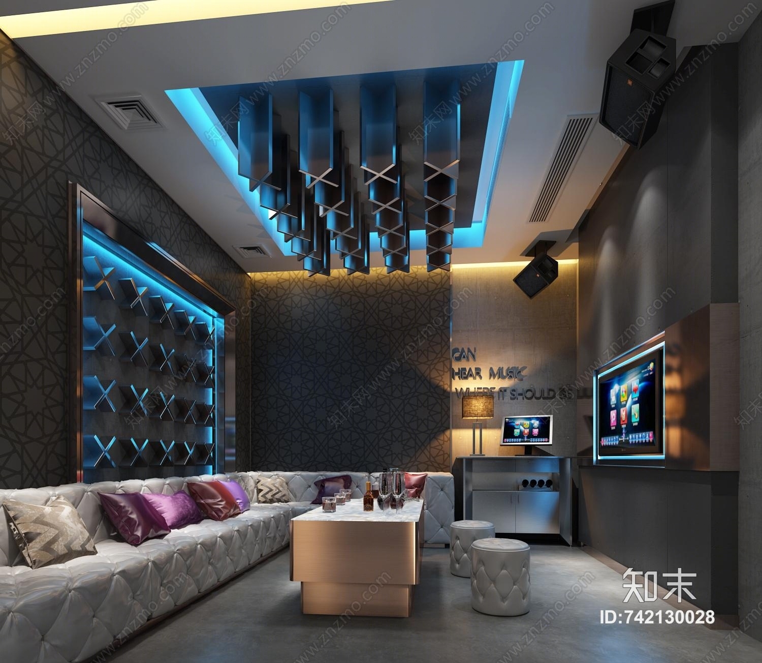 工业风KTV皮质沙发3D模型下载【ID:742130028】