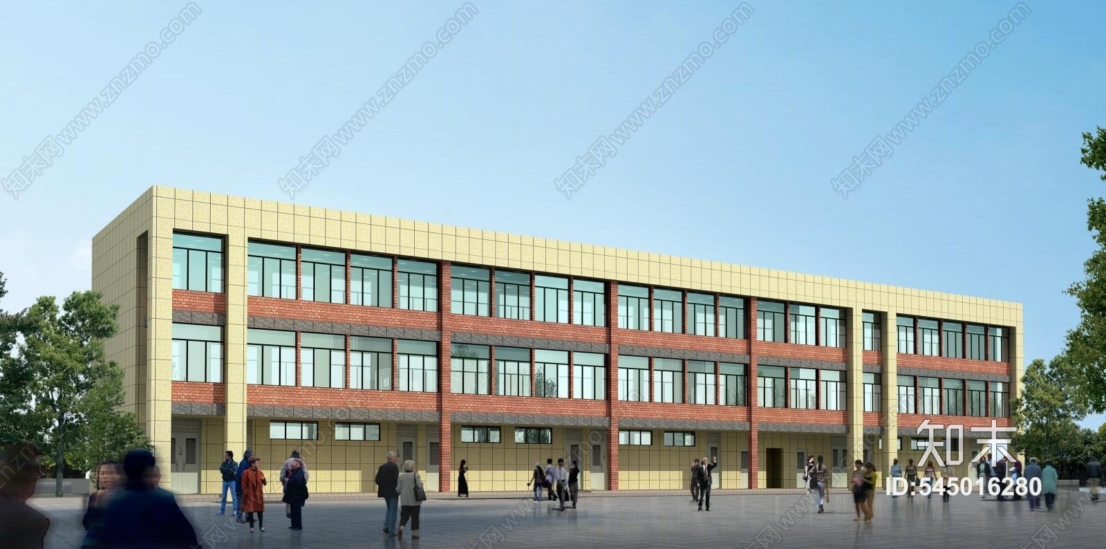 现代三层中小学教学楼3D模型下载【ID:545016280】