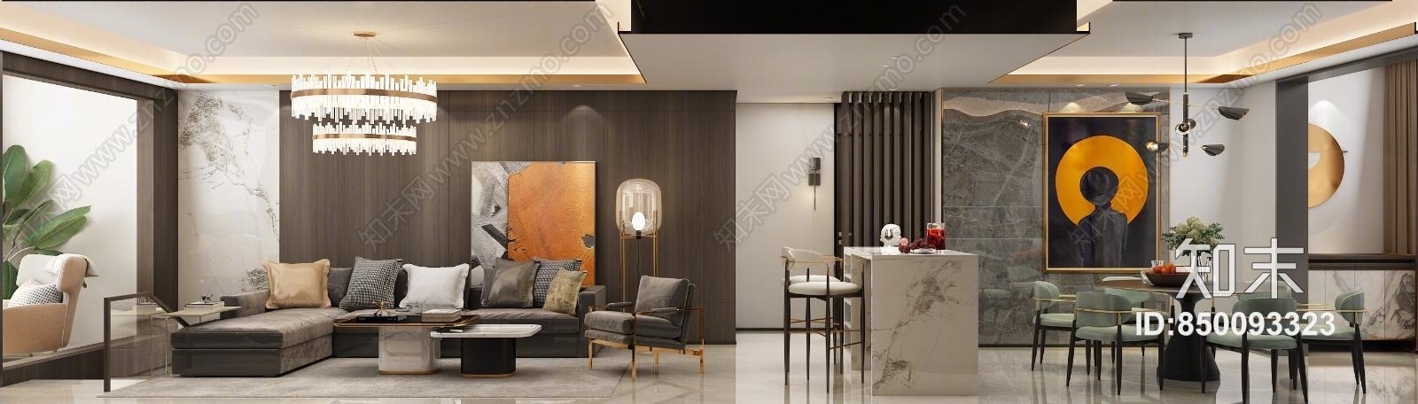 现代港式轻奢客餐厅3D模型下载【ID:850093323】