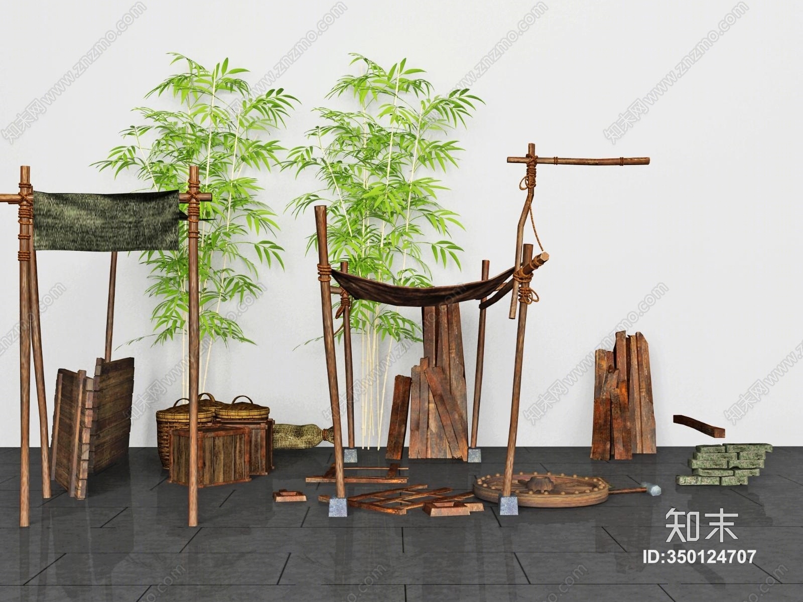 中式竹子3D模型下载【ID:350124707】