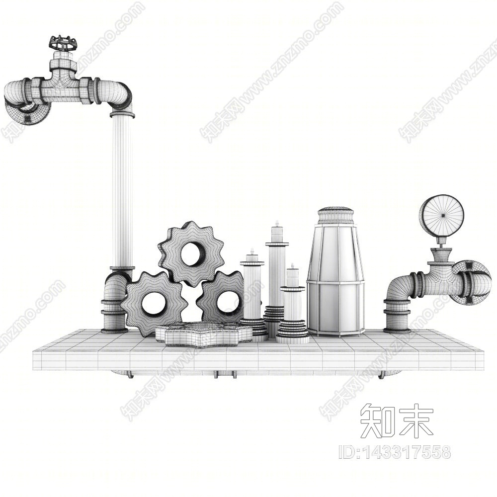 工业风格墙饰装饰架3D模型下载【ID:143317558】