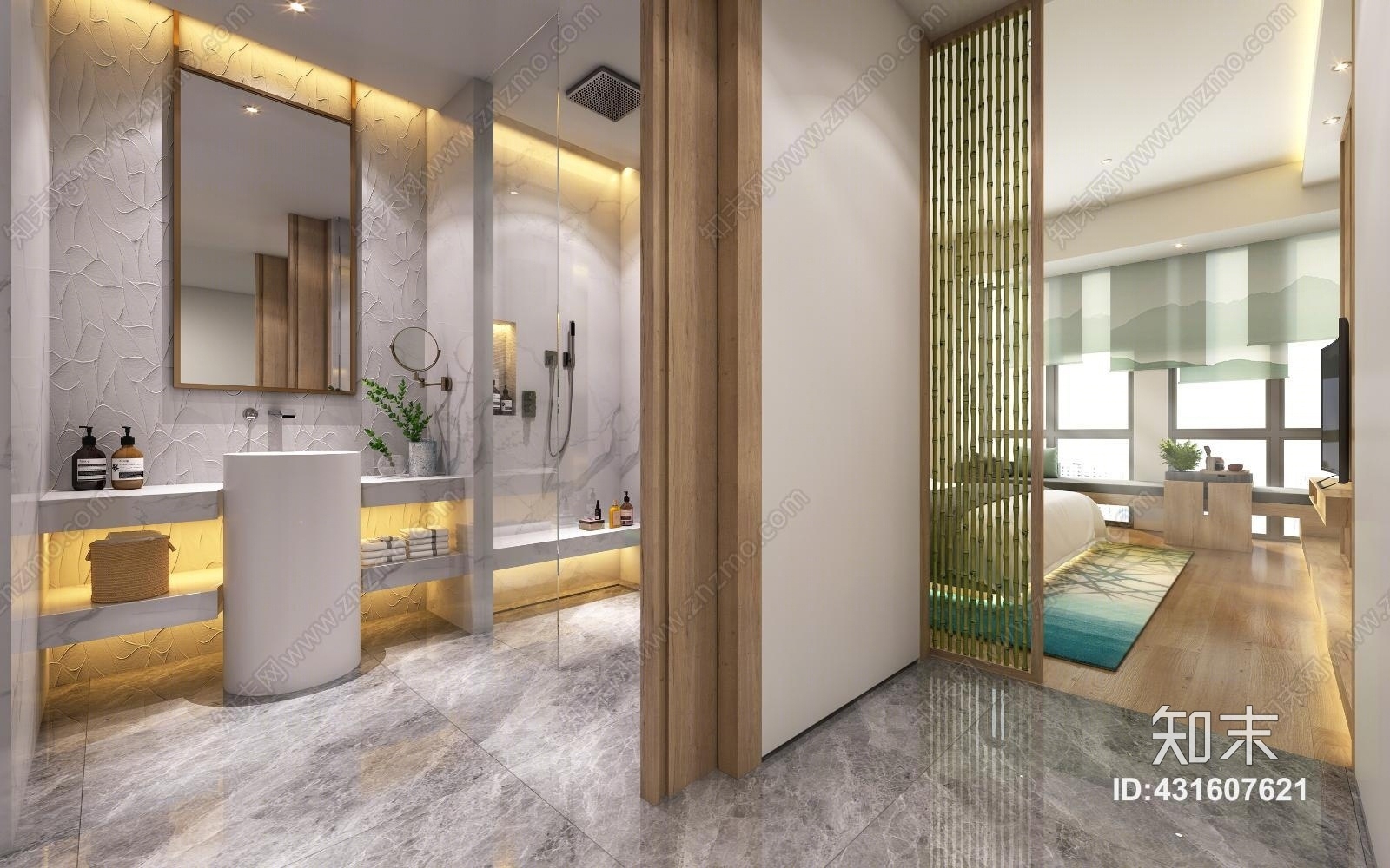 现代名宿酒店客房3D模型下载【ID:431607621】