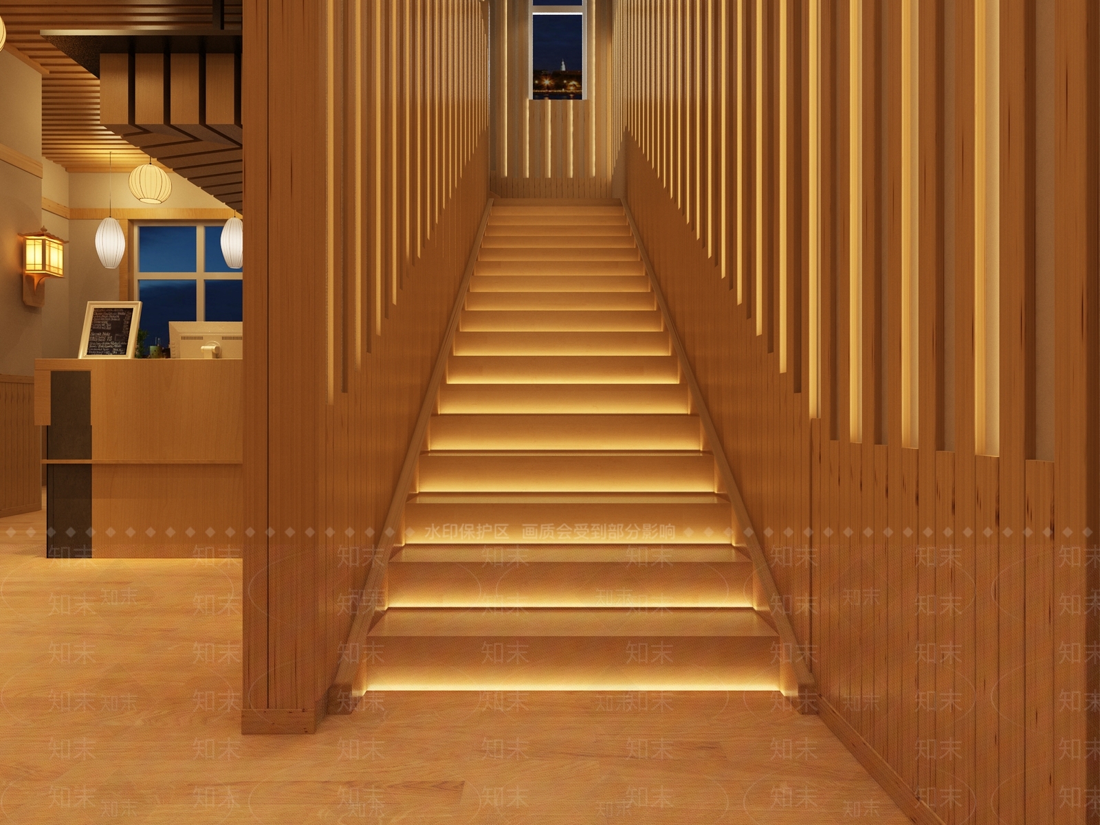 日式料理餐厅楼梯间3D模型下载【ID:333785047】