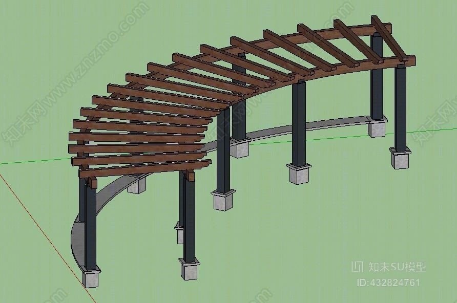 防腐木廊架单体木琴SU模型下载【ID:432824761】